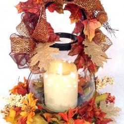 Fall Lantern Centerpiece Floral Arrangement W Flameless Candle Thanksgiving