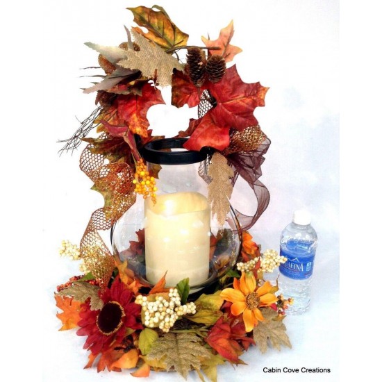 Fall Lantern Centerpiece Floral Arrangement W Flameless Candle Thanksgiving