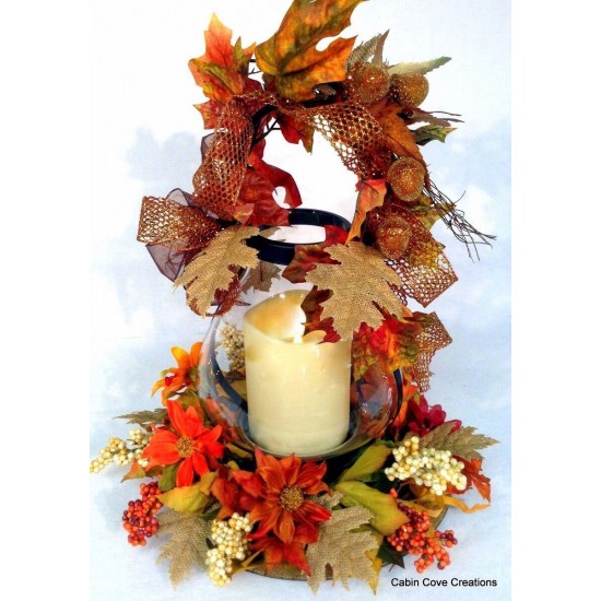 Fall Lantern Centerpiece Floral Arrangement W Flameless Candle Thanksgiving