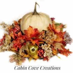 Fall White Pumpkin Floral Arrangement, Fall Dining Centerpiece, Burlap