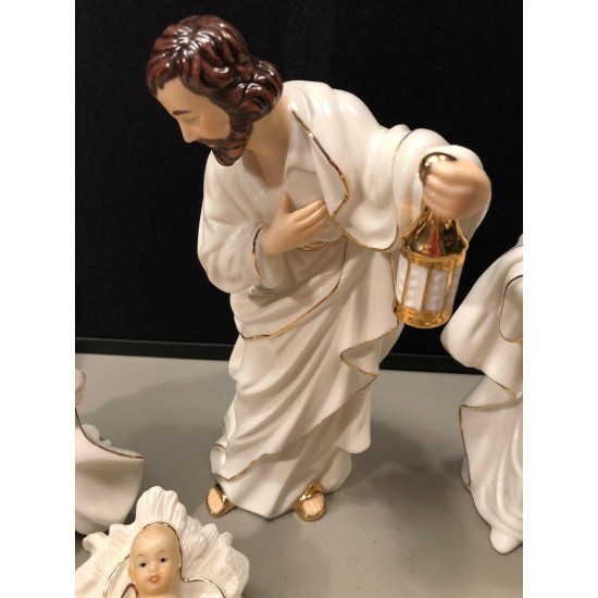 Rare WHITE & GOLD Heritage O’Well Oversized 10” Hand Painted Nativity 3 Sets