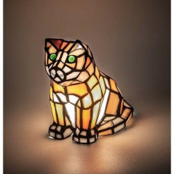 Green Eyed Orange Cat Stain Glass Accent Lamp 7