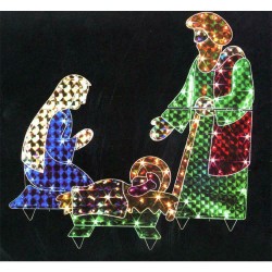 Christmas Nativity Set 3-Piece Rust Resistant Wire Holographic Lights Yard Decor