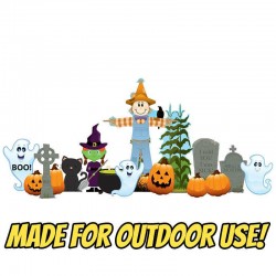 FRIENDLY HALLOWEEN THEME 14pc Plastic OUTDOOR YARD DECOR Standee Standup Set