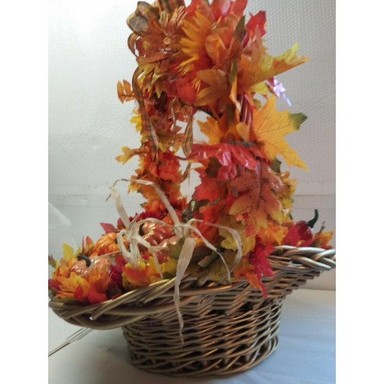 Fall Autumn Thanksgiving Turkey Pumpkins Vegetables Basket Centerpiece Decor NEW