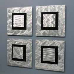 ULTRA MODERN ART Metal Wall Art Silver Black Accent Decor 4 Panels Jon Allen