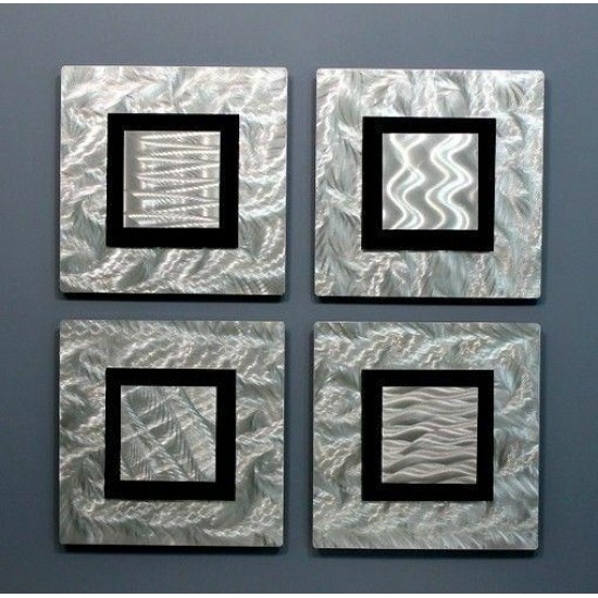 ULTRA MODERN ART Metal Wall Art Silver Black Accent Decor 4 Panels Jon Allen