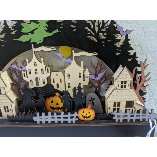 NEW Martha Stewart LED Lighted Halloween Haunted Village LARGE Die-Cut Wooden