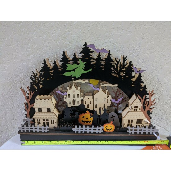 NEW Martha Stewart LED Lighted Halloween Haunted Village LARGE Die-Cut Wooden