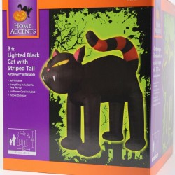 Halloween 9 ft Lighted Black Cat with Orange Stripe Tail Airblown Inflatable NIB