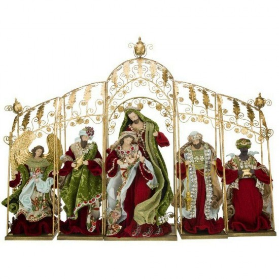 Mark Roberts 2020 Collection Tableau Nativity, Red, Set of 5 Figurines