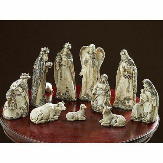 Burton & Burton Nativity 10Pc Sand Silver/Gold Set