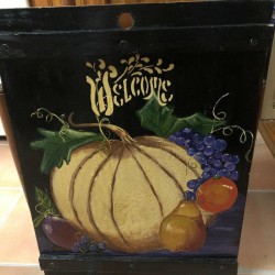 WELCOME PUMPKIN Grape sign Wall Art Door Hanger  Fall Hitchcock Style Decor