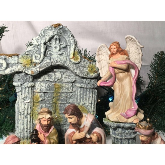 NEW RARE ENESCO GROUP 15 PIECE NATIVITY SET HOLY FAMILY, ANGEL, WISEMEN, BARN...