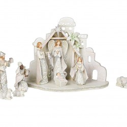 Filigree Ivory Lace Resin Dolomite Nativity and Creche Stable 12 Piece Set