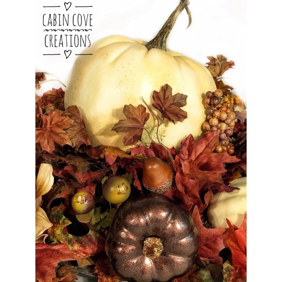 Creamy White Pumpkin Floral Arrangement Rustic Round Autumn Centerpiece