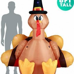 Holidayana Turkey with Pilgrim Hat Inflatable 6ft Thanksgiving Turkey with