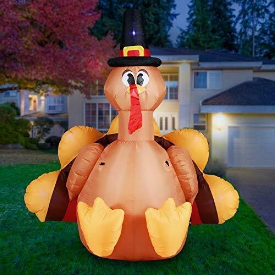 Holidayana Turkey with Pilgrim Hat Inflatable 6ft Thanksgiving Turkey with