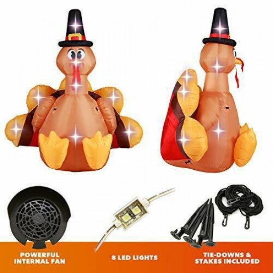 Holidayana Turkey with Pilgrim Hat Inflatable 6ft Thanksgiving Turkey with