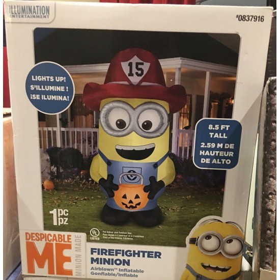 Gemmy Air Blown FIREFIGHTER MINION Halloween Indoor Outdoor Inflatable 8.5 FT