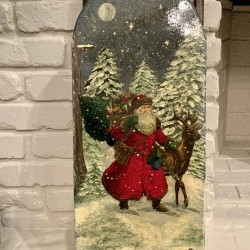 Wooden Sleigh With Santa Christmas Artist Signed Wall Hanging Decor Handmade