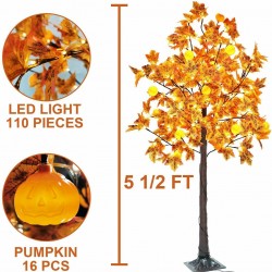 5.5FT Fall Maple Tree w/ Pumpkins LED Lights Outdoor Autumn Thanksgiving Decor