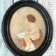 Vintage Antique? Child Watercolor framed picture Welch decor Oval