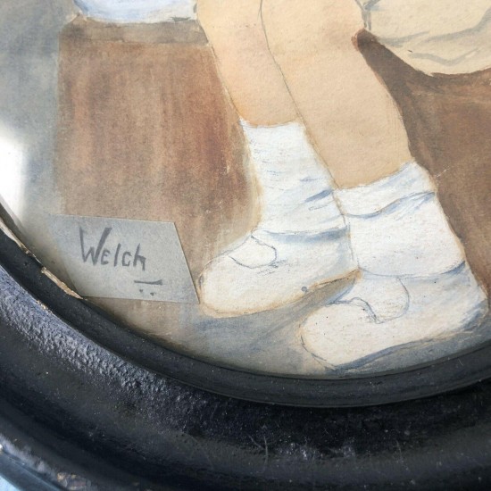 Vintage Antique? Child Watercolor framed picture Welch decor Oval