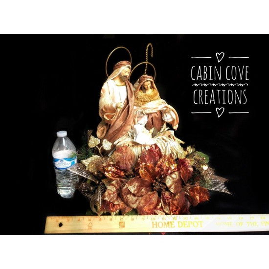 Holy Family Nativity with fabric robes, Nativity Christmas Centerpiece