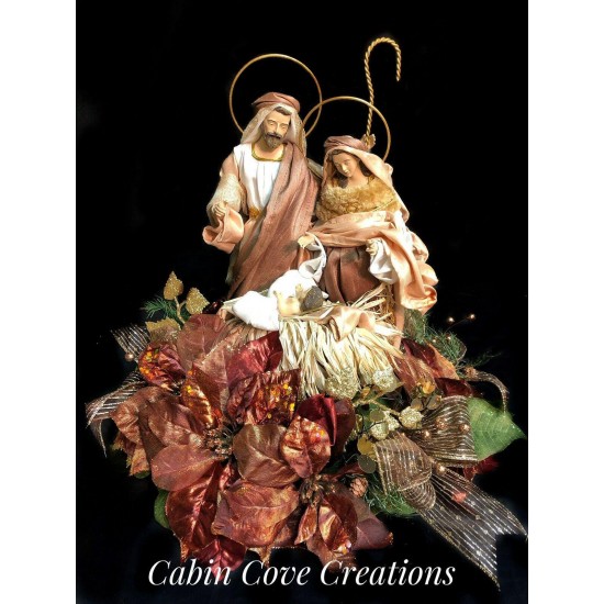 Holy Family Nativity with fabric robes, Nativity Christmas Centerpiece