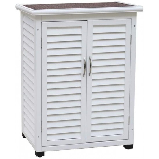 Tuuertge Outdoor Storage Cabinets 2-Tier Wooden Storage Locker Slanted Top Cabinet Indoor Outdoor Box Balcony Waterproof Sunscreen Outdoor Storage Container (Color : White, Size : 74x50x99cm)