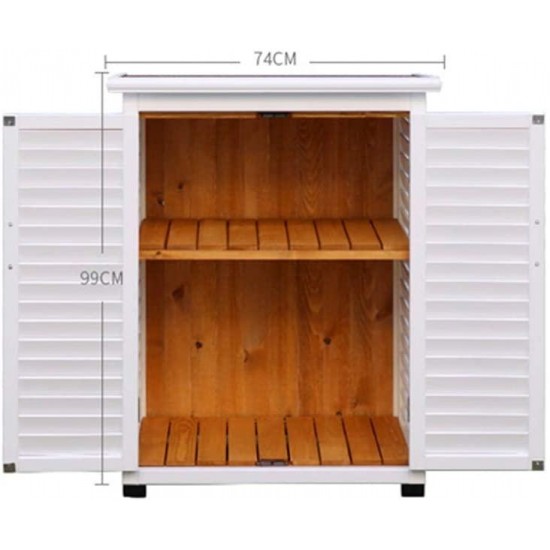 Tuuertge Outdoor Storage Cabinets 2-Tier Wooden Storage Locker Slanted Top Cabinet Indoor Outdoor Box Balcony Waterproof Sunscreen Outdoor Storage Container (Color : White, Size : 74x50x99cm)