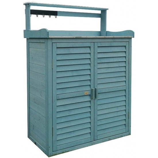 Tuuertge Outdoor Storage Cabinets Outdoor Locker Storage Cabinet Balcony Courtyard Garden Tool Cabinet Wooden Shoe Rack Outdoor Storage Container (Color : Blue, Size : 87x45x120cm)