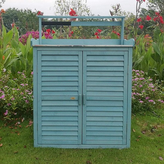 Tuuertge Outdoor Storage Cabinets Outdoor Locker Storage Cabinet Balcony Courtyard Garden Tool Cabinet Wooden Shoe Rack Outdoor Storage Container (Color : Blue, Size : 87x45x120cm)