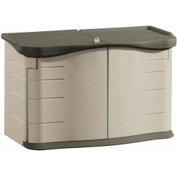 Rubbermaid Split-Lid Resin Weather Resisrant Outdoor Garden Storage Shed, Olive and Sandstone