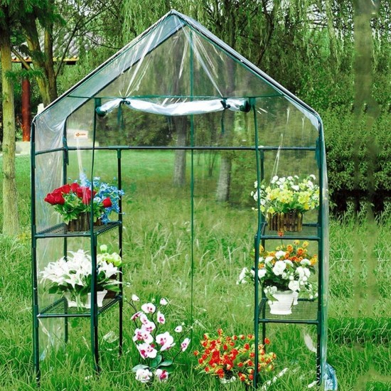 Portable Mini Garden Greenhouse, Walk-in Green House Indoor Outdoor Plant Shelves, for Grow Plants Seedlings Herbs Flowers, 14373195cm