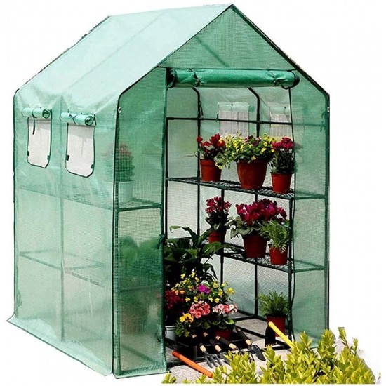 KSLD 8 Shelves Portable Walk-in Greenhouse, Indoor Grow Tent Room with with PE Cover and Zipper Openings Green House for Plants 1022