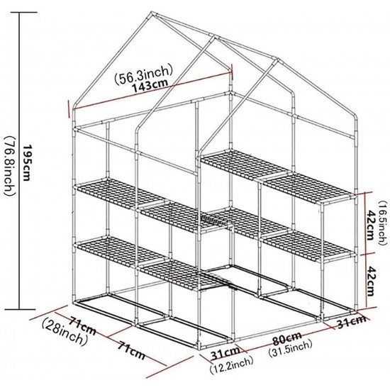 KSLD 8 Shelves Portable Walk-in Greenhouse, Indoor Grow Tent Room with with PE Cover and Zipper Openings Green House for Plants 1022