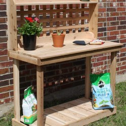 THREE MAN Cedar Decorative Lattice Gardening Potting Bench - 4 Foot Natural