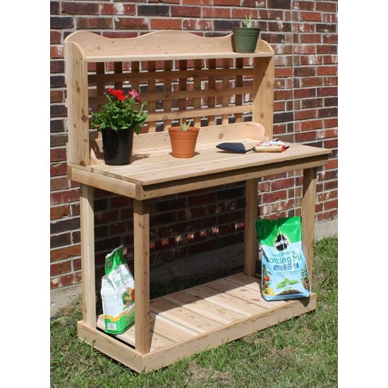 THREE MAN Cedar Decorative Lattice Gardening Potting Bench - 4 Foot Natural