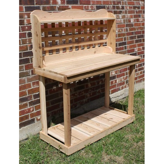 THREE MAN Cedar Decorative Lattice Gardening Potting Bench - 4 Foot Natural