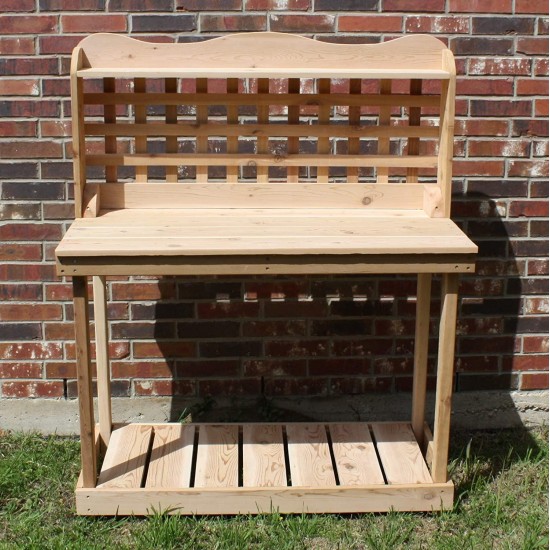 THREE MAN Cedar Decorative Lattice Gardening Potting Bench - 4 Foot Natural