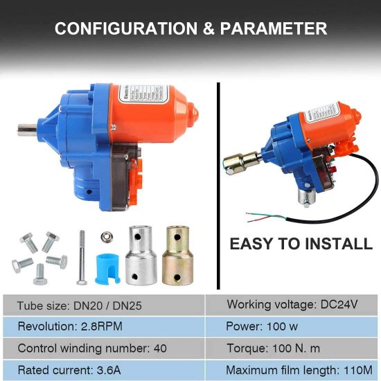 UYG Greenhouse Film Roll Up Motors with Limit Switch (2 Packs) + Transformer Controller Joint Box (AC110V to DC24V) for Greenhouse Ventilation, Automatic Venting