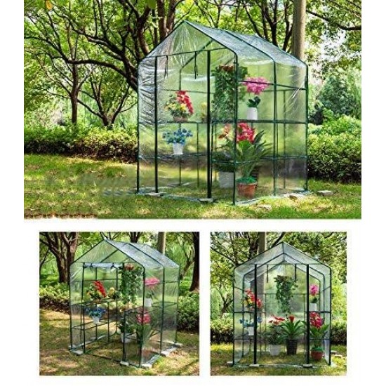 AIMCAE Walk-in Plant Greenhouse Tent, with PE Cover and Roll-Up Zipper Door, for Grow Seeds, Seedlings, Tend Potted Plants,Clear,143X143X195cm