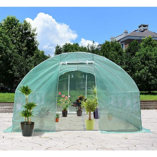 Unik Aways 20 feet Long 8 Window Walk in Greenhouse Garden Plant Grow Tent Steel Frame PE Cover