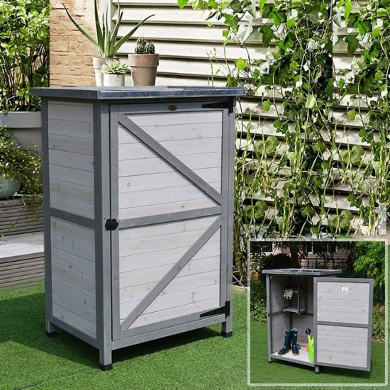 Outdoor Storage Cabinets Outdoor Solid Wood Storage Cabinet Garden Rain Boots Shovel Tool Storage Box Anticorrosion Outdoor Storage Container (Color : Gray, Size : 77x56.5x114cm)