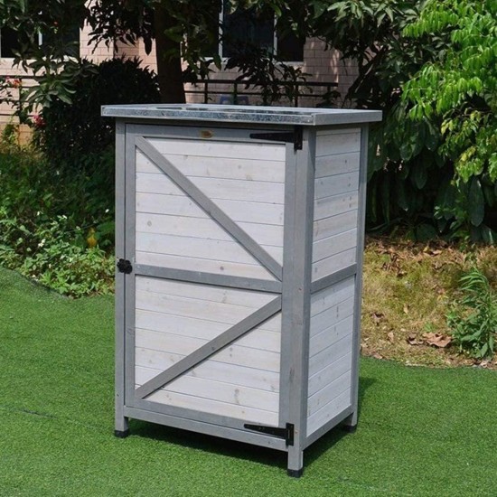 Outdoor Storage Cabinets Outdoor Solid Wood Storage Cabinet Garden Rain Boots Shovel Tool Storage Box Anticorrosion Outdoor Storage Container (Color : Gray, Size : 77x56.5x114cm)