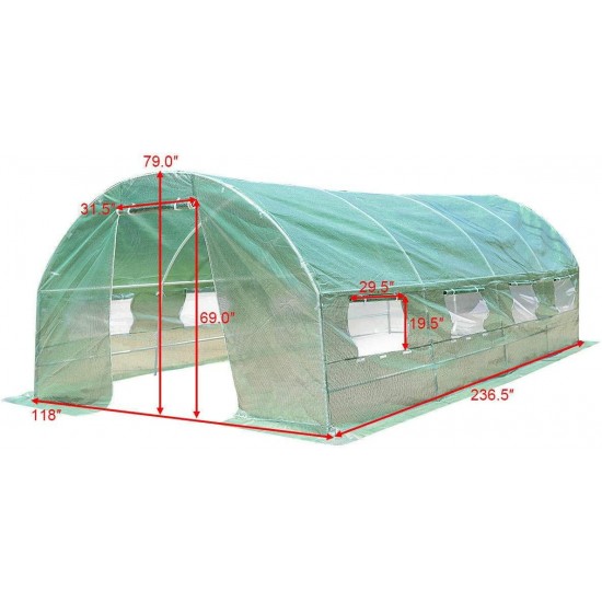 Unik Always 20 feet Long 8 Window Walk in Greenhouse Garden Plant Grow Tent Steel Frame PE Cover