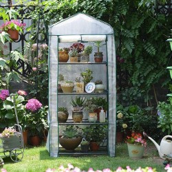 4-Tier Mini Greenhouse, Plants Shed Hot House with Shelves, 69 × 49 × 156 cm, White