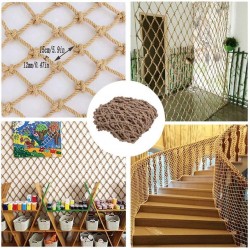 PLLP Safety Nets,Hemp Rope Grid Decoration Net Ceiling Shed Net Climbing Net Partition Photo Wall Net Hanging Net Stair Protection Fence Net Child Safety Net Thick 12Mm Mesh 15Cm Jute,4x7m